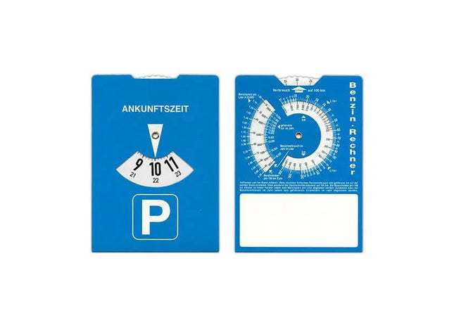 Österreichische Parkscheibe mit Benzinrechner, Blau-Weiß – Praktisch & Innovativ TK Gruppe® Grosshandel 