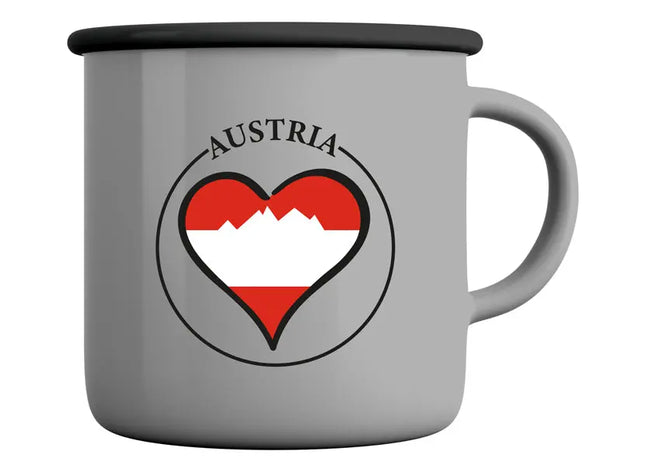 Österreichischer Emaille-Becher - Traditionelles Design, ca. 9 cm Höhe, Robustes Trinkgefäß TK Gruppe® Grosshandel 