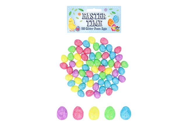 Osterset Glitzerschaum-Eier 2 cm x 1,5 cm – 5 verschiedene Pastellfarben, Bastelzubehör für den Frühling TK Gruppe® Grosshandel 