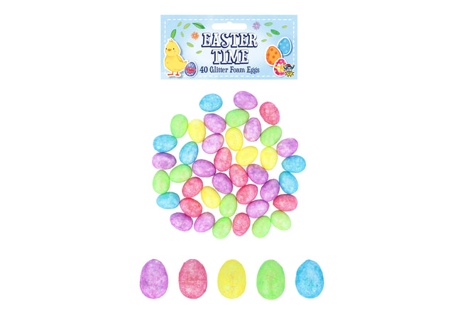 Osterset Glitzerschaum-Eier 2,5 cm x 1,5 cm – 5 verschiedene Pastellfarben, Bastelmaterialien für den Frühling TK Gruppe® Grosshandel 