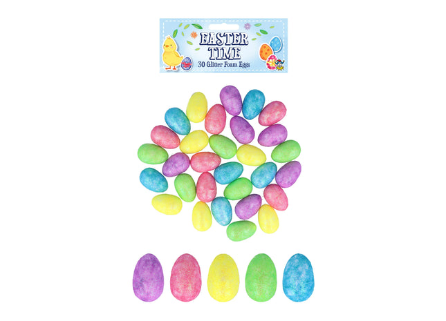 Osterset Glitzerschaum-Eier 3 cm x 2 cm – 5 verschiedene Pastellfarben, Bastelmaterialien für den Frühling TK Gruppe® Grosshandel 