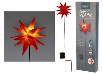Outdoor LED Stern, faltbar, rot, SMD, mit Stecker, Ø 25cm - Leuchtende Dekoration TK Gruppe® Grosshandel 