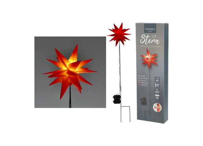 Outdoor LED Stern, faltbar, rot, SMD, mit Stecker, Ø 25cm - Leuchtende Dekoration TK Gruppe® Grosshandel 