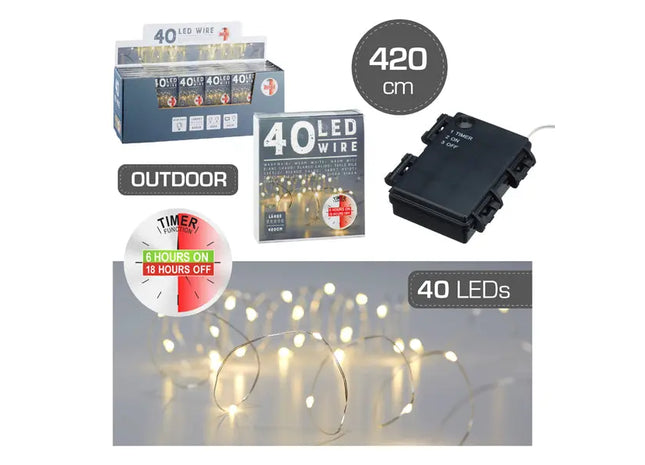 Outdoor Mikro-Lichterkette mit Timer, 40 LED, 420cm – Ideal für Außenbereich TK Gruppe® Grosshandel 