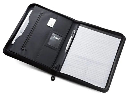 PASZO A4 Schreibmappe aus PU und Mikrofaser mit liniertem Schreibblock - schwarz - Ordner, Notizmappe TK Gruppe® Grosshandel 