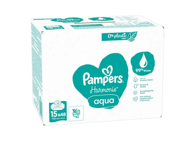 Pampers Moist Towelettes Aqua 15 Packs of 48 - Hygienic Baby Wipes for Clean & Fresh Skin TK Gruppe® Grosshandel 