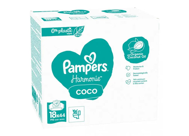Pampers Moist Towelettes Harmony Coco 18 Packs of 44 - Hygienic Baby Wipes for Clean & Fresh Skin TK Gruppe® Grosshandel 