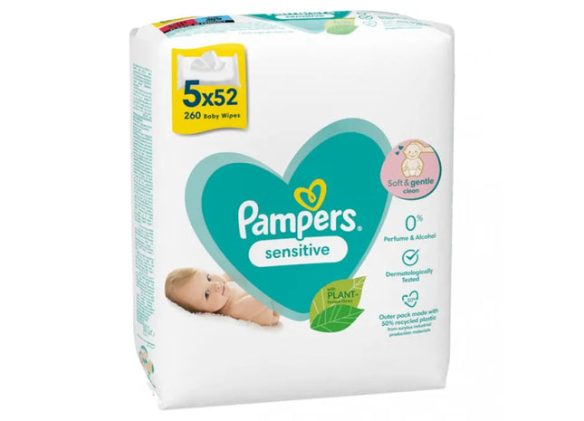 Pampers Sensitive Feuchttücher, 5x52 Stück Sparpack: Sanft & Hautfreundlich TK Gruppe® Grosshandel 