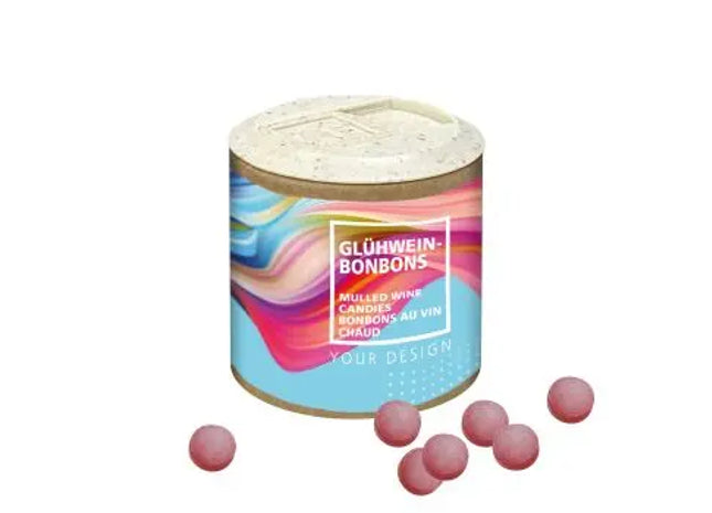 Papier-Werbedose mit Glühweinbonbons - Winterliche Erfrischung TK Gruppe® Grosshandel 