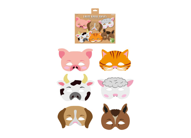Papiermasken Bauernhof-Tiere, 6 Sorten - Kindergeburtstag & Kostümparty Zubehör TK Gruppe® Grosshandel 