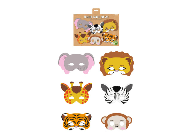 Papiermasken mit Dschungelmotiv, sortiert im 6er-Pack, Partygeschenke mit Tiermotiven TK Gruppe® Grosshandel 