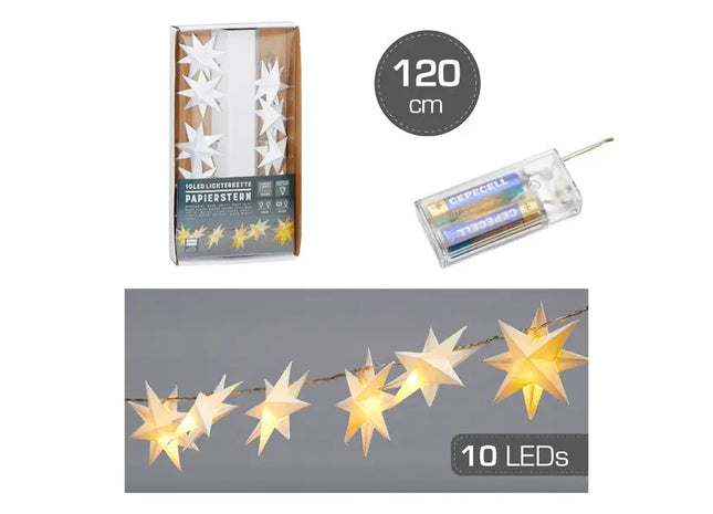 Papierstern LED Lichterkette, 10 LEDs, Länge 120cm TK Gruppe® Grosshandel 