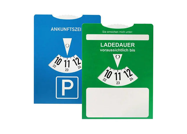 Multifunktionale Lade-/Parkscheibe für E-Autos in Grün & Blau TK Gruppe® Grosshandel 