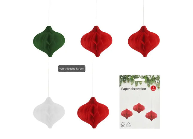 Party Deko Hänger Ellipse Honeycomb, 3 Farben, 3er Set, ca. 8cm Höhe - Perfekt für Feiern und Events TK Gruppe® Grosshandel 