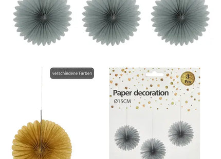 Party Deko Hänger Rosette, 2 Farben, 3er Set, ca. 15cm Durchmesser - Perfekt für Feiern und Events TK Gruppe® Grosshandel 