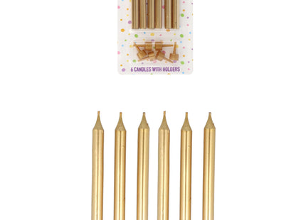 Party-Kerzen Gold, 7,8 cm mit Haltern - Set mit 6 Stück für festliche Anlässe TK Gruppe® Grosshandel 