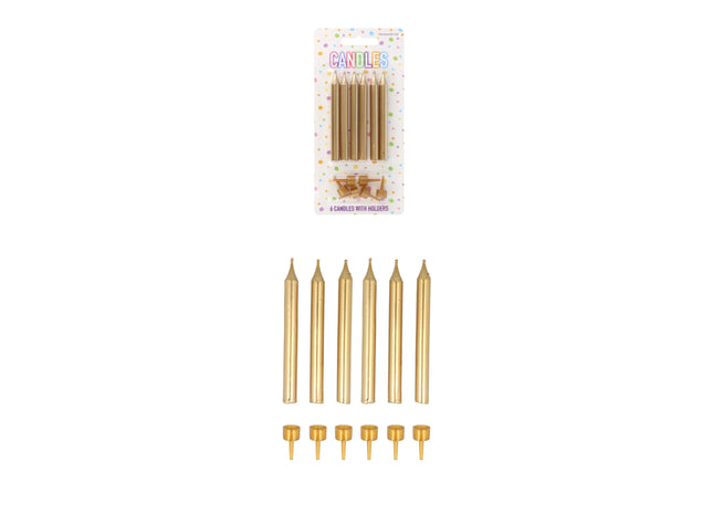 Party-Kerzen Gold, 7,8 cm mit Haltern - Set mit 6 Stück für festliche Anlässe TK Gruppe® Grosshandel 