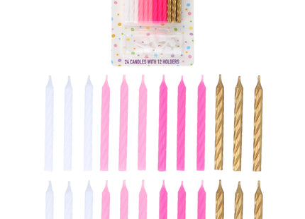 Party-Kirschen-Set, 24-teilig, 6 cm, in Weiß, Pink & Gold, inkl. 12 Kerzenhalter TK Gruppe® Grosshandel 