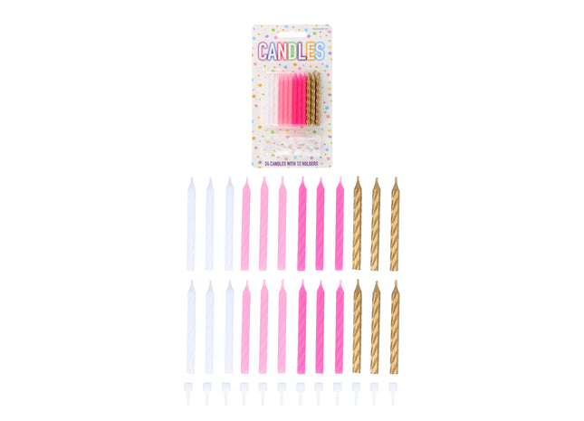 Party-Kirschen-Set, 24-teilig, 6 cm, in Weiß, Pink & Gold, inkl. 12 Kerzenhalter TK Gruppe® Grosshandel 