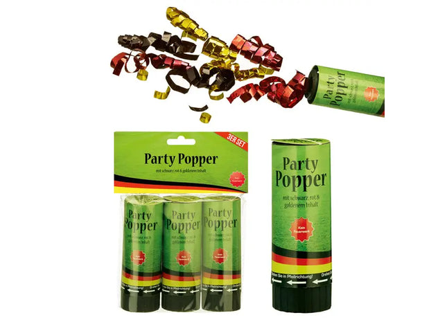 Party Popper Deutschland, 3er-Set, klein, 10cm - Lustige und festliche Feier TK Gruppe® Grosshandel 