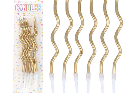 Partykerzen Gold, 12 cm, Gewellt mit Haltern, 6 Stück - Ideal zum Feiern & Dekorieren TK Gruppe® Grosshandel 