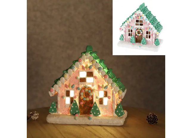 Pastell LED Lebkuchenhaus – Leuchtende Weihnachtsdekoration, ca. 17x17cm, Festliche Beleuchtung TK Gruppe® Grosshandel 