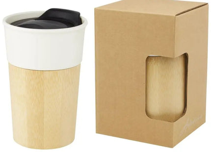 Pereira 320ml Porzellanbecher mit Bambusummantelung in Offwhite: Natur & Eleganz TK Gruppe® Grosshandel 