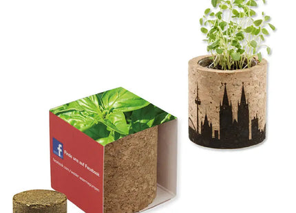 Pflanz-Kork mit Bedruckter Banderole & Lasergravur - Frisches Basilikum TK Gruppe® Grosshandel 