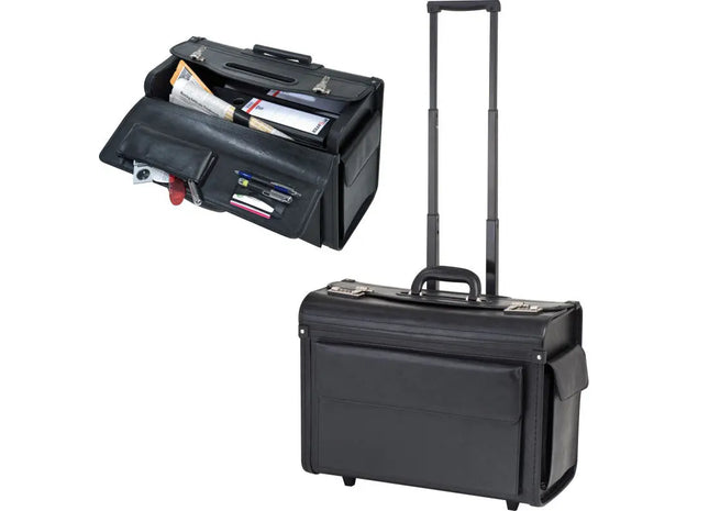 Eleganter Akten-/Pilotenkoffer Trolley aus Kunstleder - Profi-Trolley in Schwarz TK Gruppe® Grosshandel 