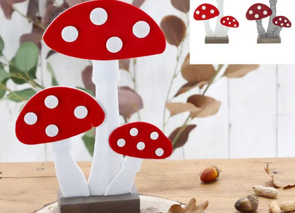 Pilz Deko aus Filz auf Holzfuß, stehende Pilze, 27cm, Set mit 2, natürliche Herbstdekoration TK Gruppe® Grosshandel 