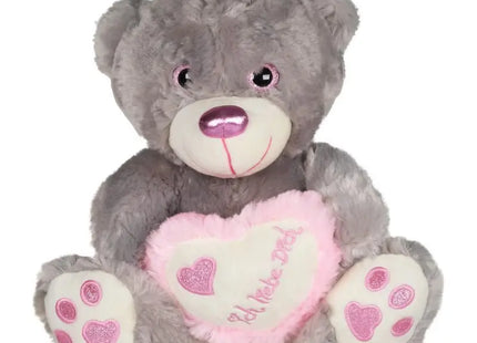 Plüsch Bär mit Herz in Metallo-Optik, Grau/Pink, 30cm TK Gruppe® Grosshandel 