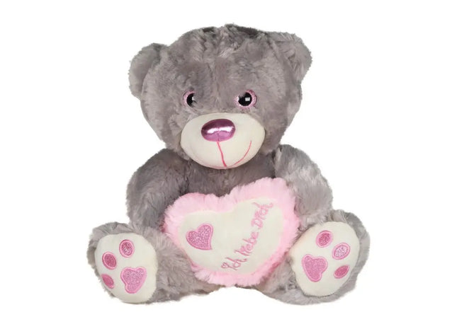 Plüsch Bär mit Herz in Metallo-Optik, Grau/Pink, 30cm TK Gruppe® Grosshandel 