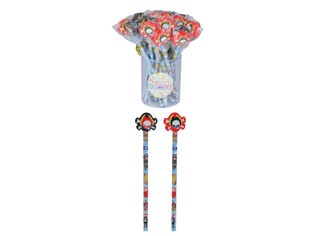 Piraten-Bleistift mit Radiergummi-Spitze, 2Er-Pack, Kinderfreundlich, Kreatives Schreibzubehör TK Gruppe® Grosshandel 