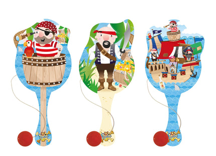 Piraten-Paddelball-Schläger aus Holz, 22 cm, 3 Motive – Kinderspielzeug für den Außenbereich TK Gruppe® Grosshandel 