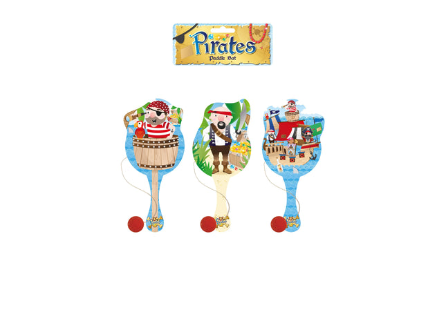 Piraten-Paddelball-Schläger aus Holz, 22 cm, 3 Motive – Kinderspielzeug für den Außenbereich TK Gruppe® Grosshandel 