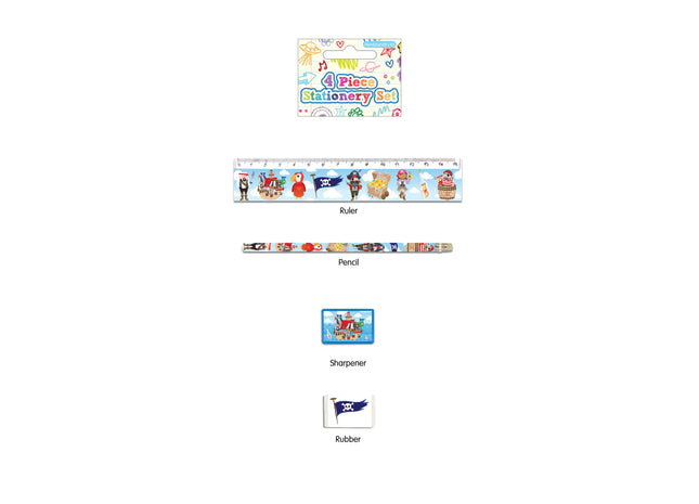 Piraten-Schreibset, 4-teilig – Notizbuch, Stift, Radierer, Lineal für junge Abenteurer TK Gruppe® Grosshandel 