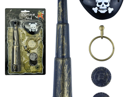 Piraten-Teleskop 19 cm mit Augenklappe, Münze, Ohring – komplettes Piraten-Zubehör-Set TK Gruppe® Grosshandel 