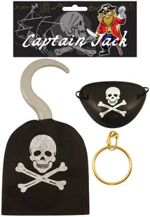 Piratenhaken 19 cm Set mit Augenklappe & Ohring - Komplettes Piratenkostüm-Zubehör TK Gruppe® Grosshandel 