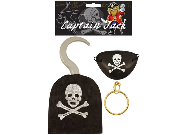 Piratenhaken 19 cm Set mit Augenklappe & Ohring - Komplettes Piratenkostüm-Zubehör TK Gruppe® Grosshandel 