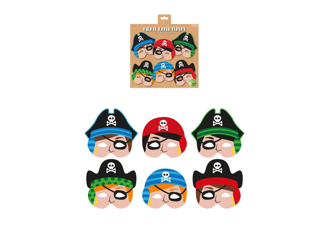 Piratenmasken aus Papier, 6Er Set – Sortierte Designs für Kindergeburtstage und Kostümpartys TK Gruppe® Grosshandel 