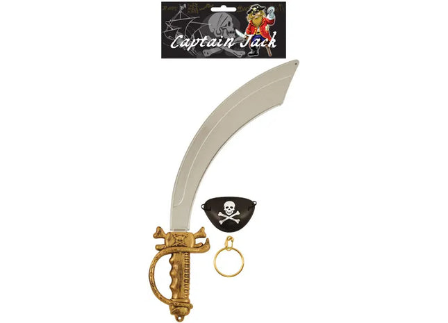 Piratenschwert 45,5 cm mit Augenklappe und Ohring - Erwachsenen Piratenkostüm Zubehör TK Gruppe® Grosshandel 