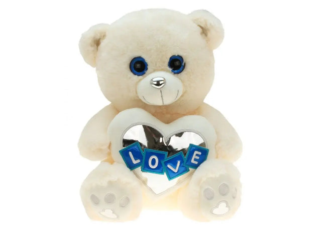 Plüsch Bär mit chromfarbenem Herz Silber, 25cm TK Gruppe® Grosshandel 