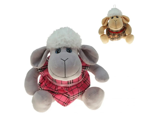 Plüsch Schaf mit Karo-Kleid, 30 cm groß TK Gruppe® Grosshandel 