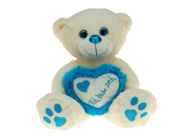 Plüschbär "Herz Metallo-Blau" mit großem Herz, 30cm TK Gruppe® Grosshandel 