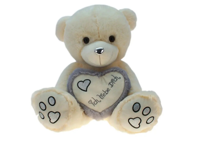 Plüschbär "Herz Metallo-Silber" mit großem Herzen, 60cm TK Gruppe® Grosshandel 
