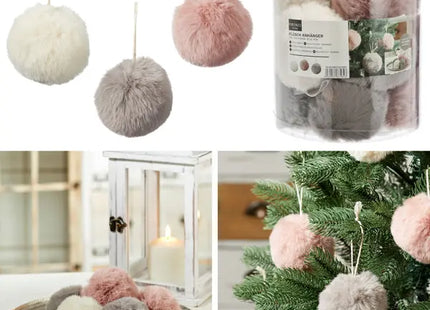 Plüschkugel-Baumhänger im PVC-Rohr, 3er-Set, ca. 11 cm - Dekorative Weihnachtsornamente TK Gruppe® Grosshandel 