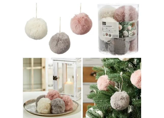 Plüschkugel-Baumhänger im PVC-Rohr, 3er-Set, ca. 11 cm - Dekorative Weihnachtsornamente TK Gruppe® Grosshandel 