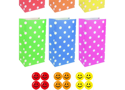 Polka Dots Tasche mit Smile Face Aufklebern, Medium, 3Er Set, 13x25x8 cm, 6 verschiedene Farben TK Gruppe® Grosshandel 