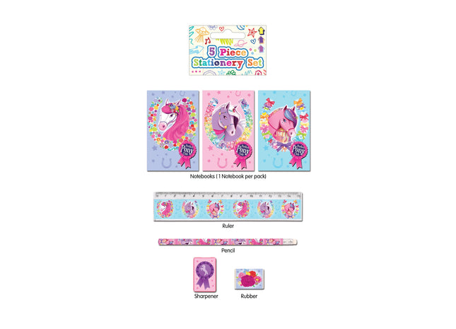 Pony-Briefpapier-Set, 5-teilig, Motiv Pferde, Kinder-Briefpapier TK Gruppe® Grosshandel 