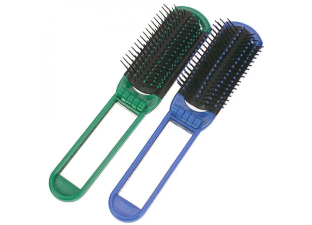 Portable Hairbrush 20cm with Folding Mirror - Assorted Colors TK Gruppe® Grosshandel 